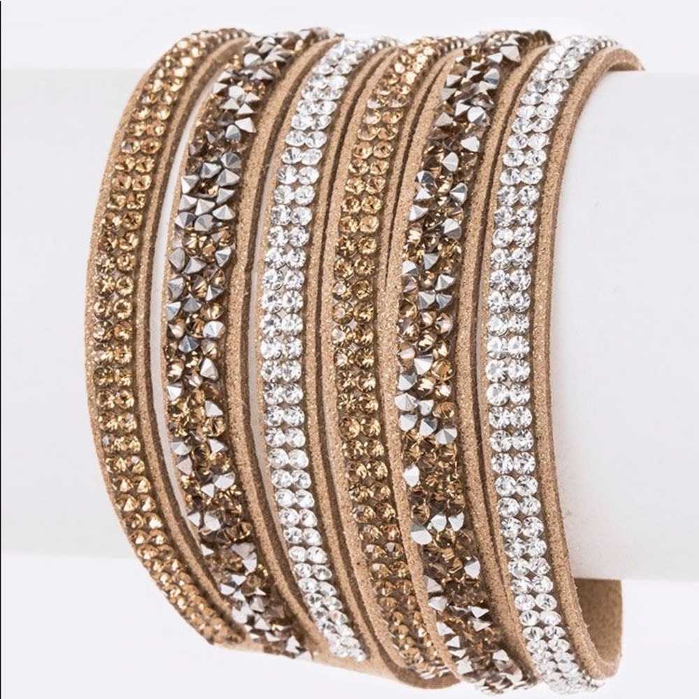 New Gold Crystal Layer Wrapped Cuff Bracelet